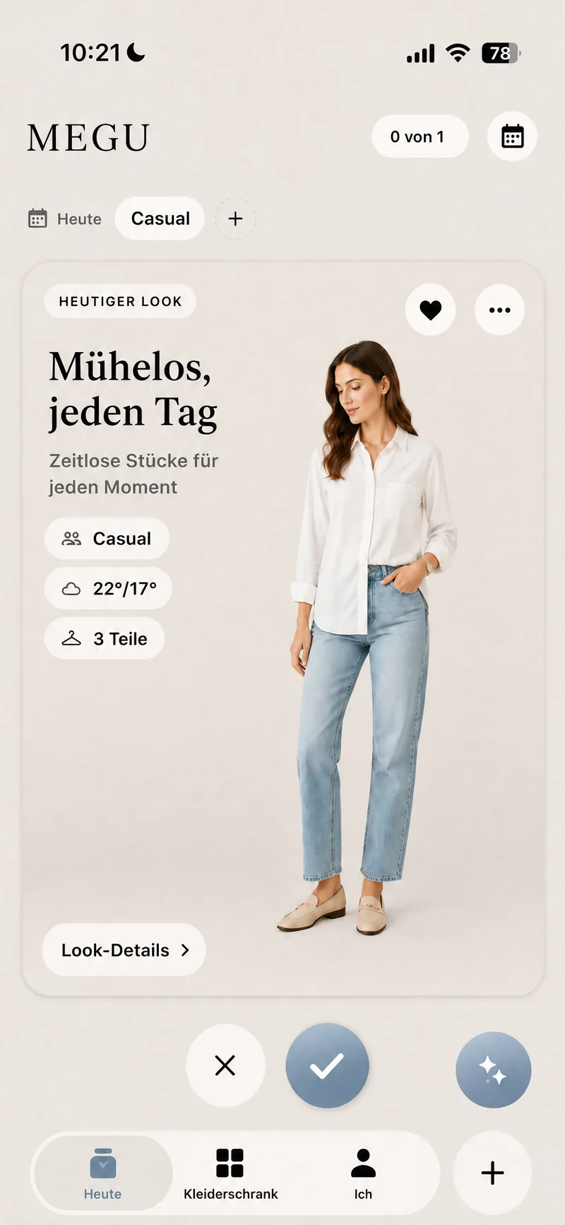 Megus Heute-Ansicht mit dem Look des Tages