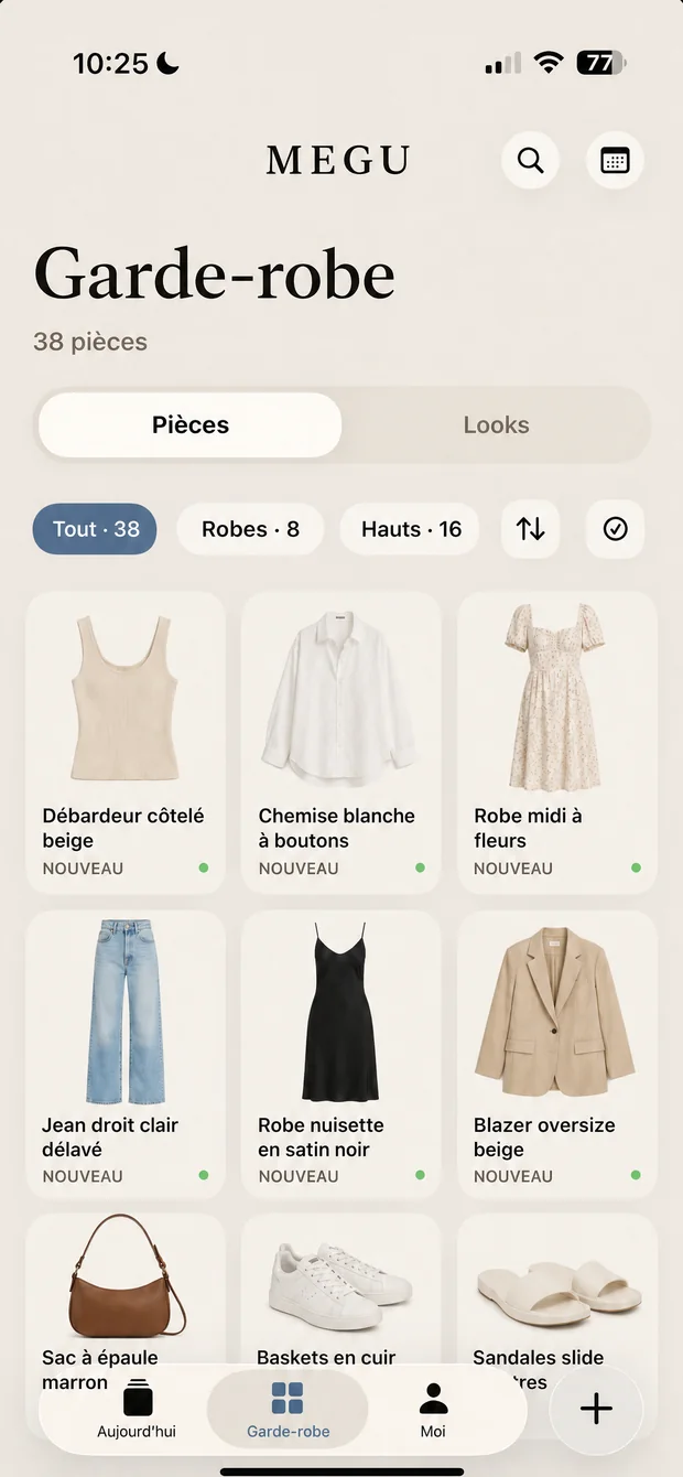 Une garde-robe cataloguée dans la grille Megu