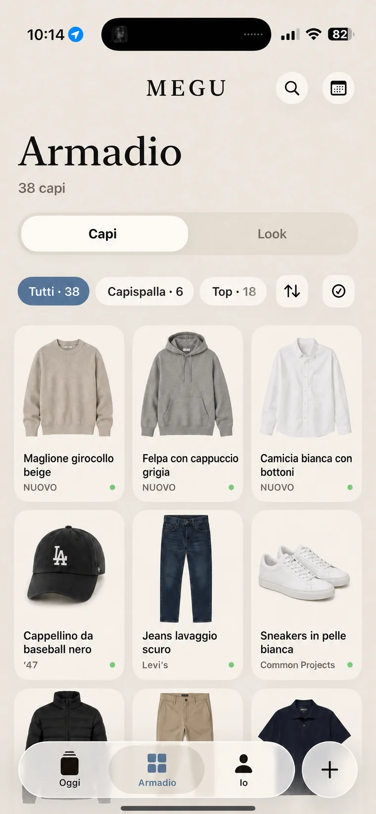 La griglia dell’armadio di Megu con i filtri