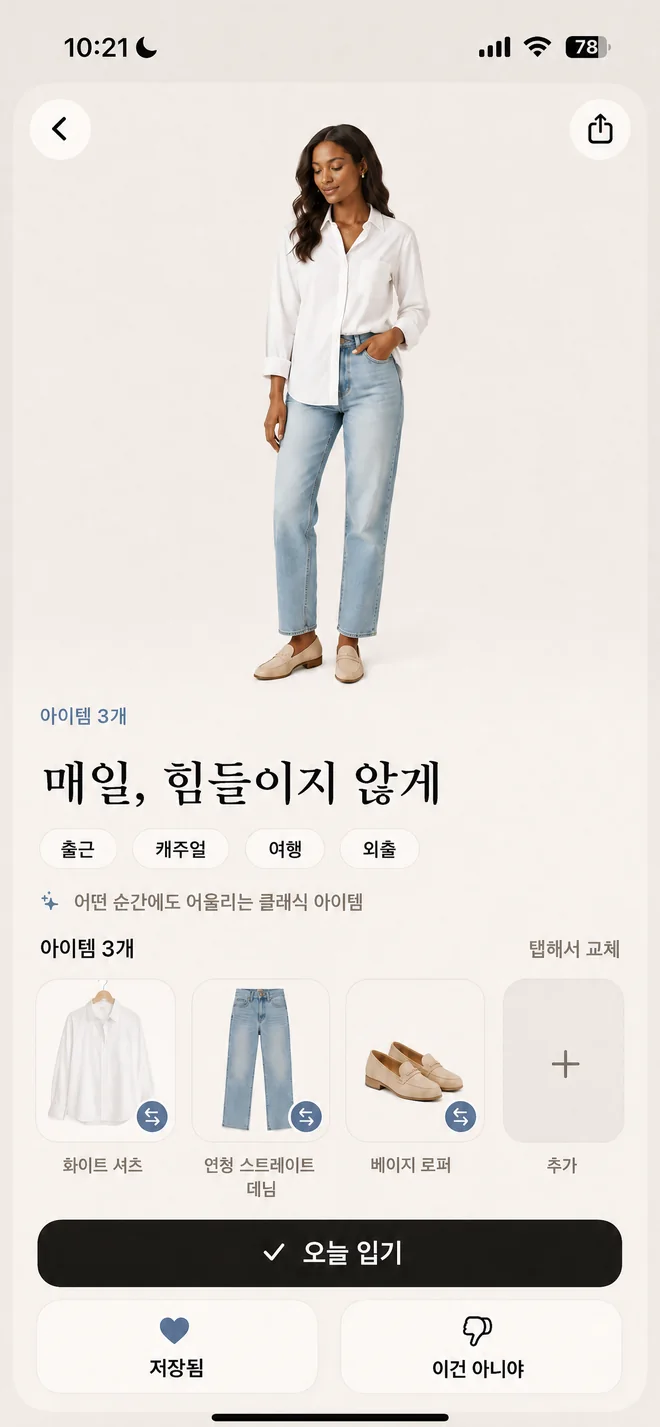 아이템별로 보여 주는 완성된 룩