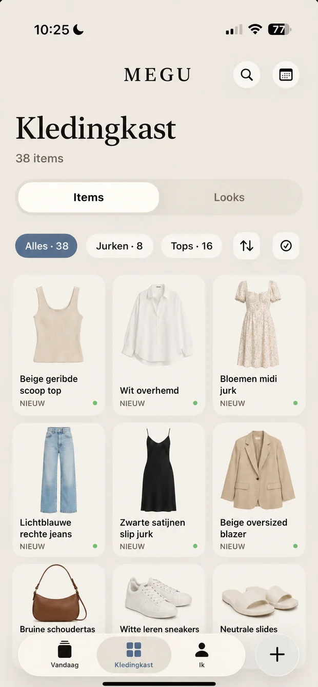 Een gecatalogiseerde garderobe in het raster van Megu