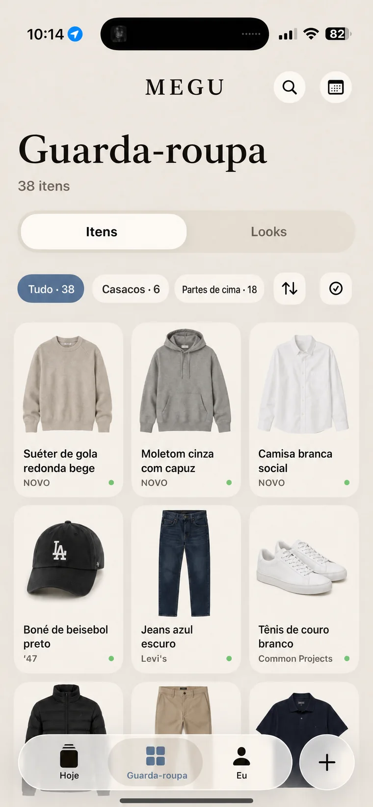 A grade do guarda-roupa do Megu com filtros