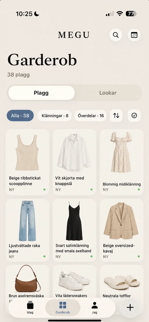 En katalogiserad garderob i Megus rutnät