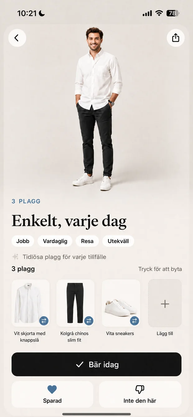 En look uppdelad plagg för plagg
